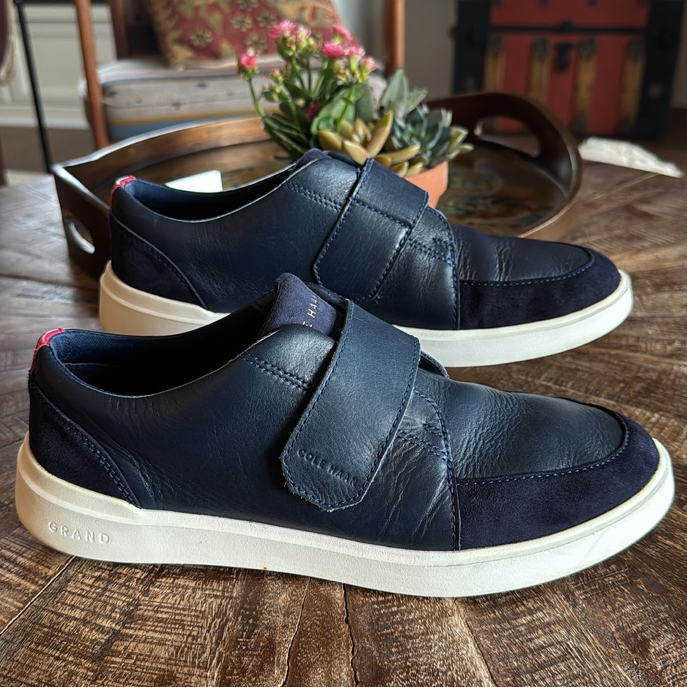 Cole Haan Grand Crosscourt Monk Strap Navy Leather Sneakers Sz 9